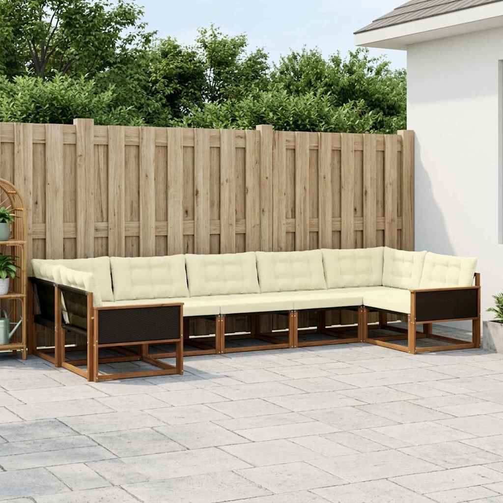 Conjunto de sofás de exterior con cojín 7 pcs Natural y Crema