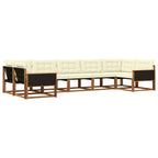 Conjunto de sofás de exterior con cojín 7 pcs Natural y Crema