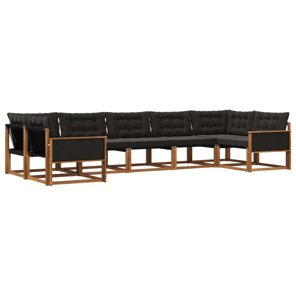 Conjunto de sofás de exterior con cojín 7 pcs Natural y negro