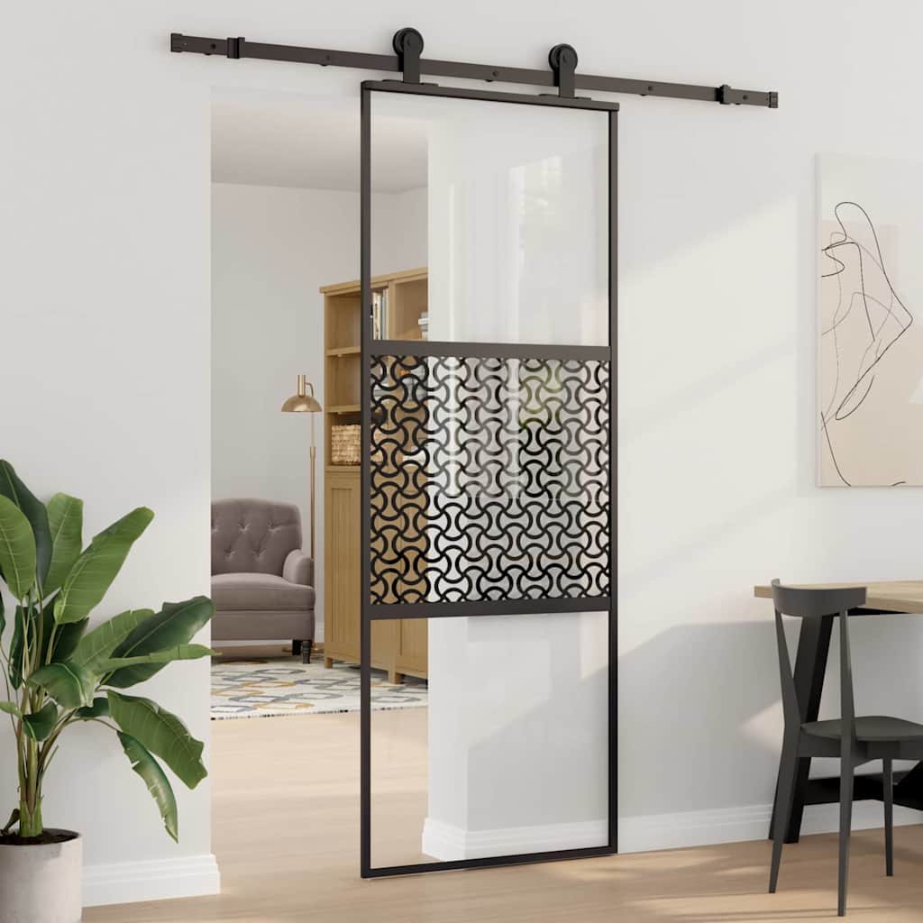 Porta de Vidro com Calha Preta 102,5 x 2 x 205 cm Alumínio