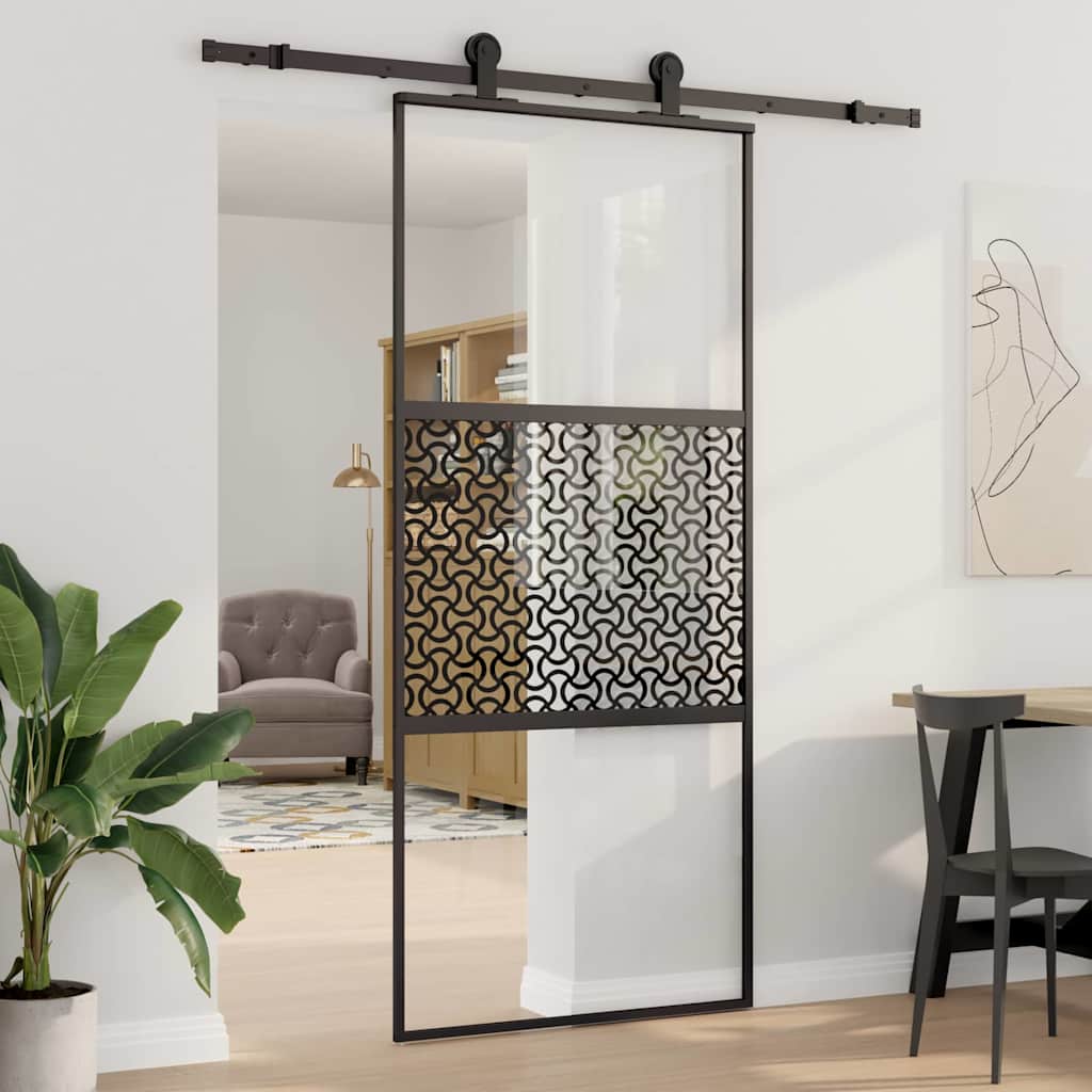 Porta de Vidro com Calha Preta 102,5 x 2 x 205 cm Alumínio
