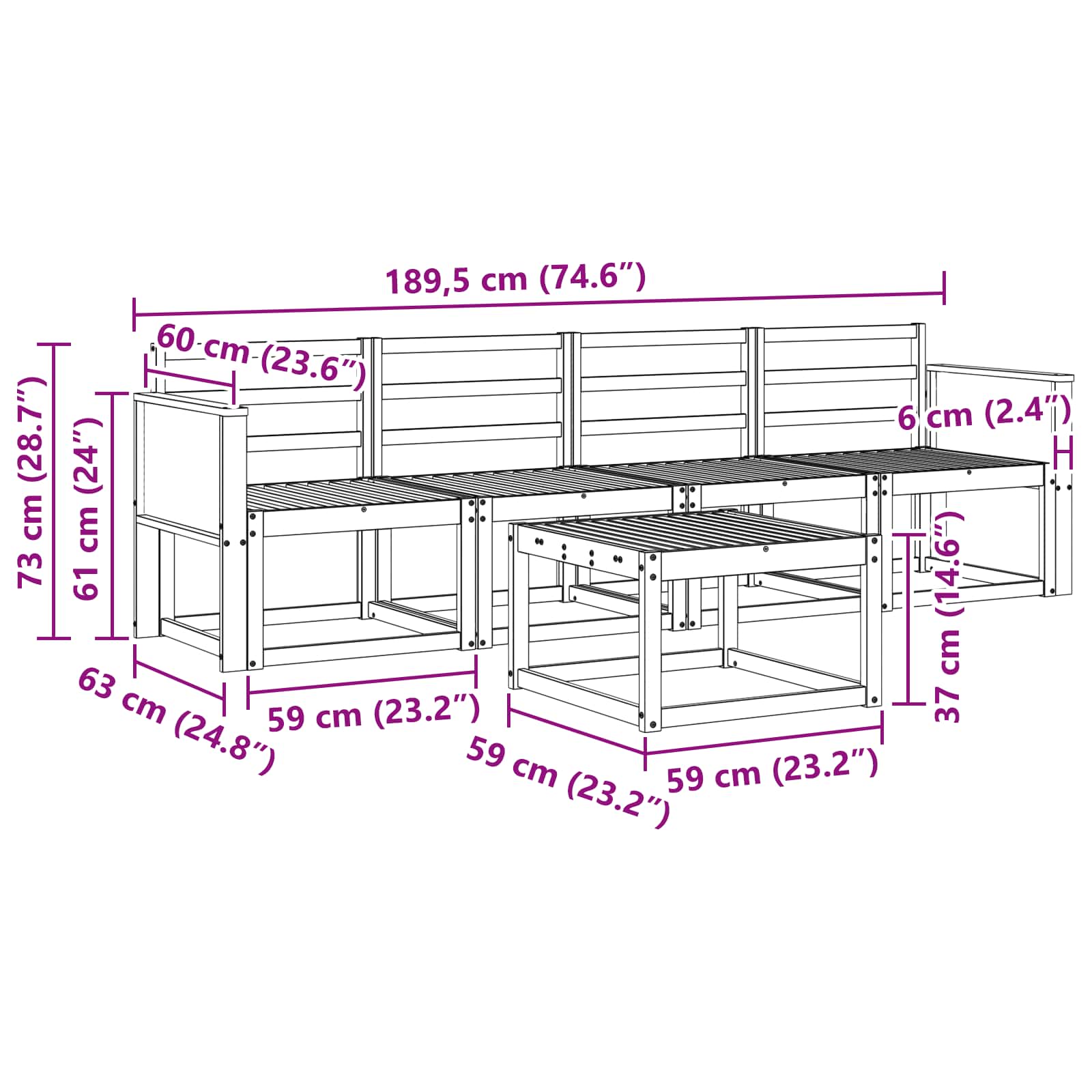 Conjunto de sofás de exterior 4 pcs Natural