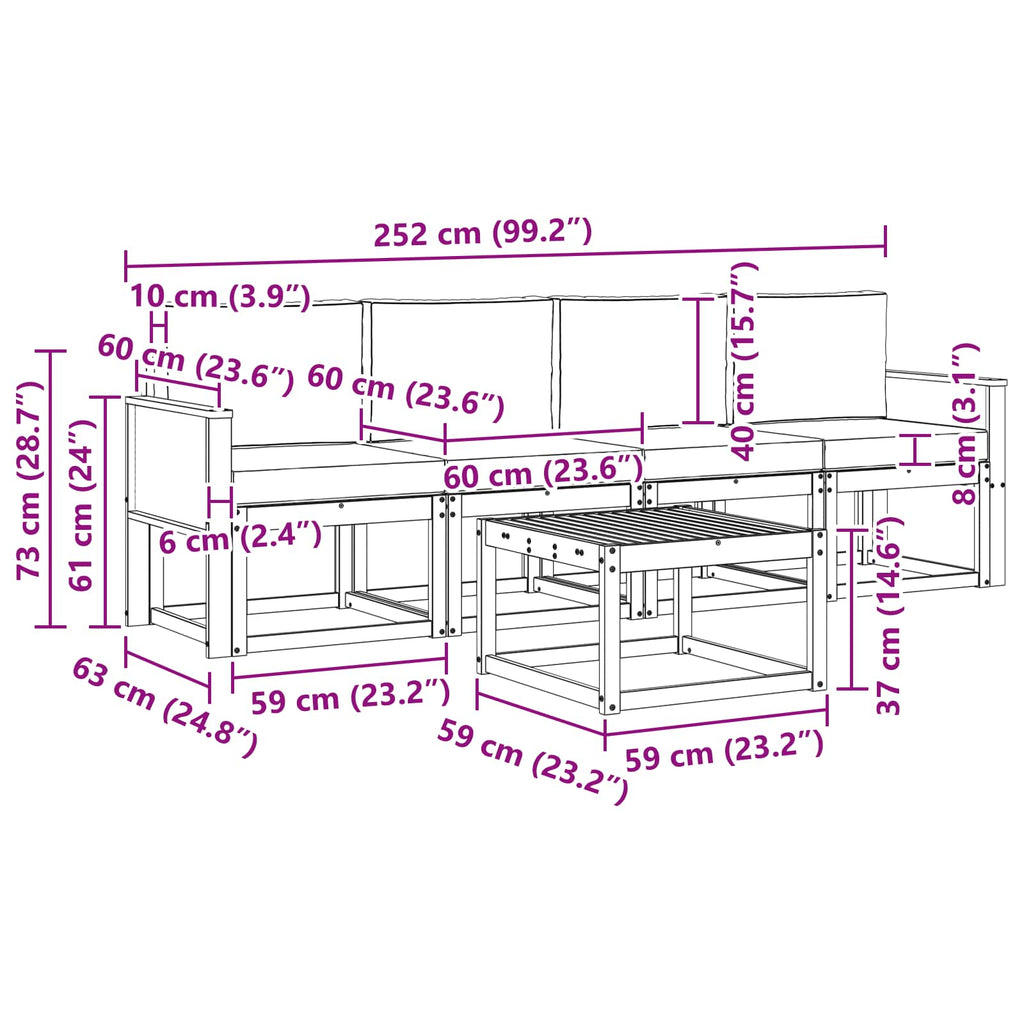 Conjunto de sofás de exterior con cojín 4 pcs