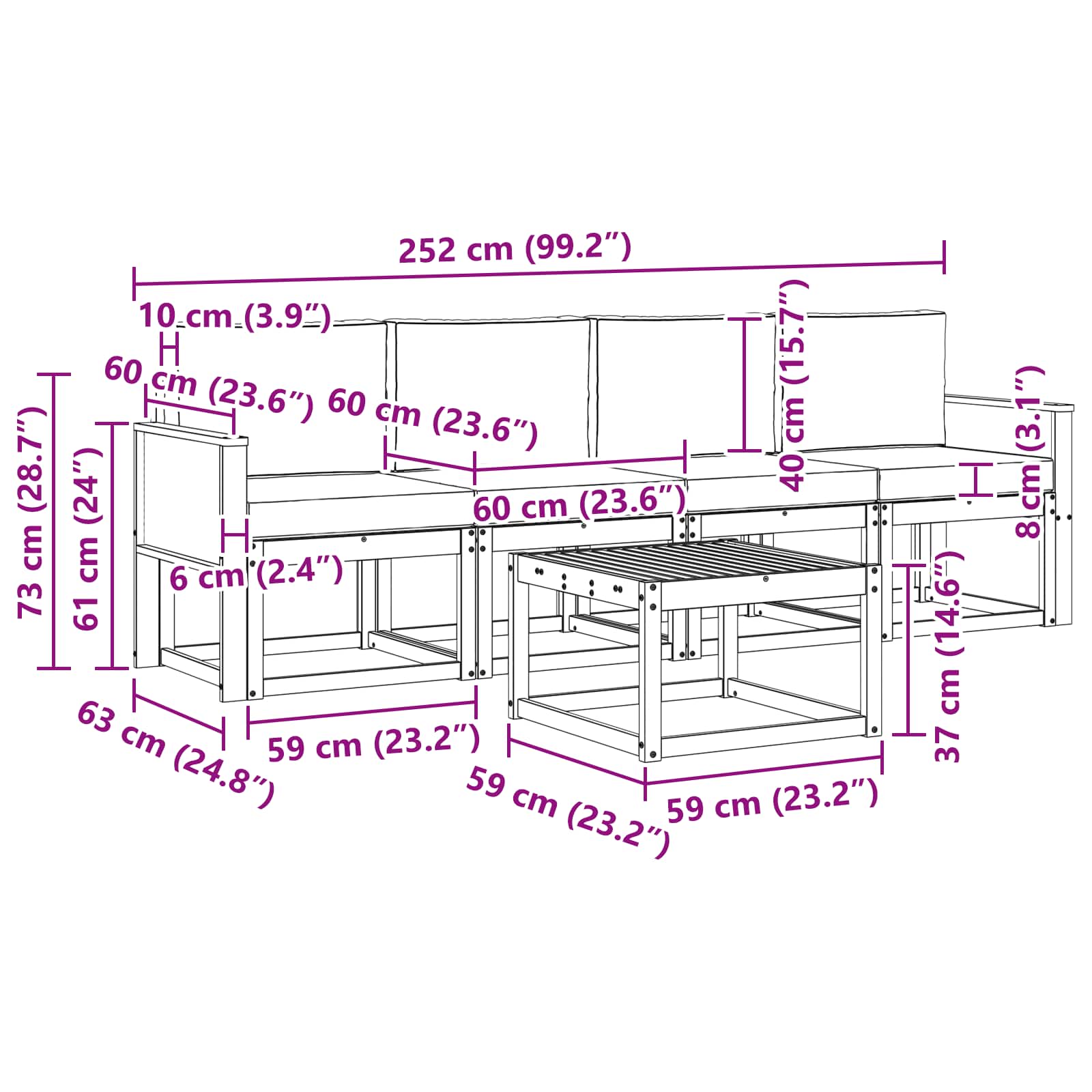 Conjunto de sofás de exterior con cojín 4 pcs