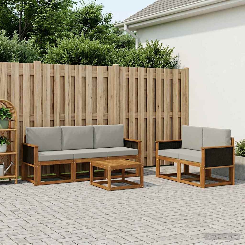 Conjunto de sofás de exterior 6 pcs Natural y Gris Claro