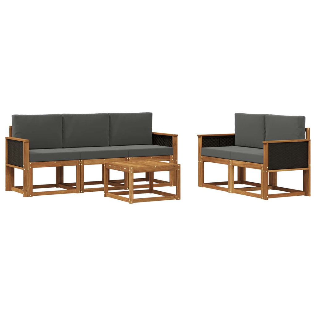Conjunto de sofás de exterior 6 pcs Natural y Antracita