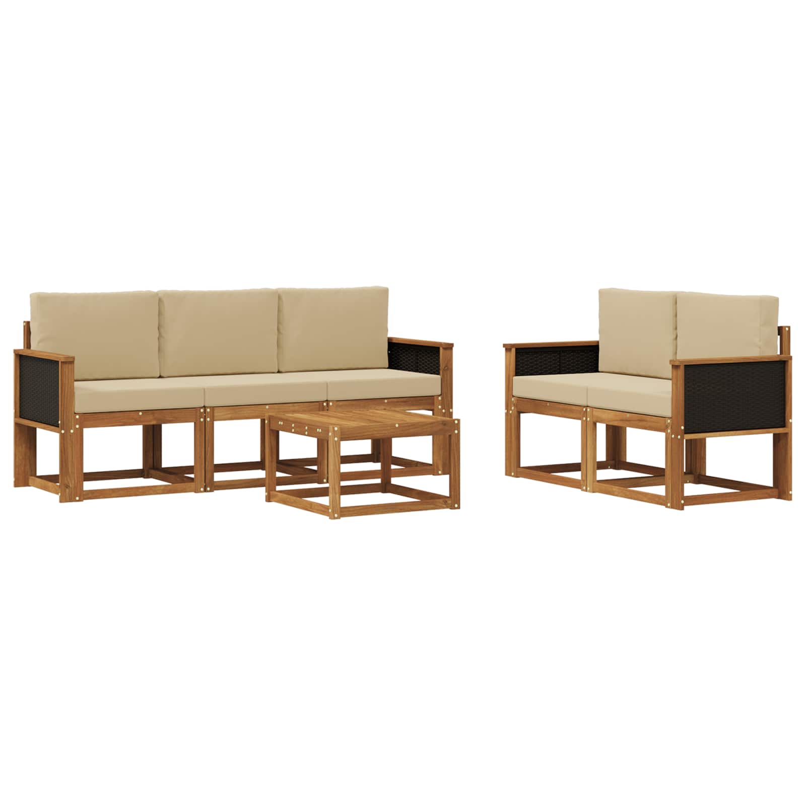 Conjunto de sofás de exterior con cojín 6 pcs Natural