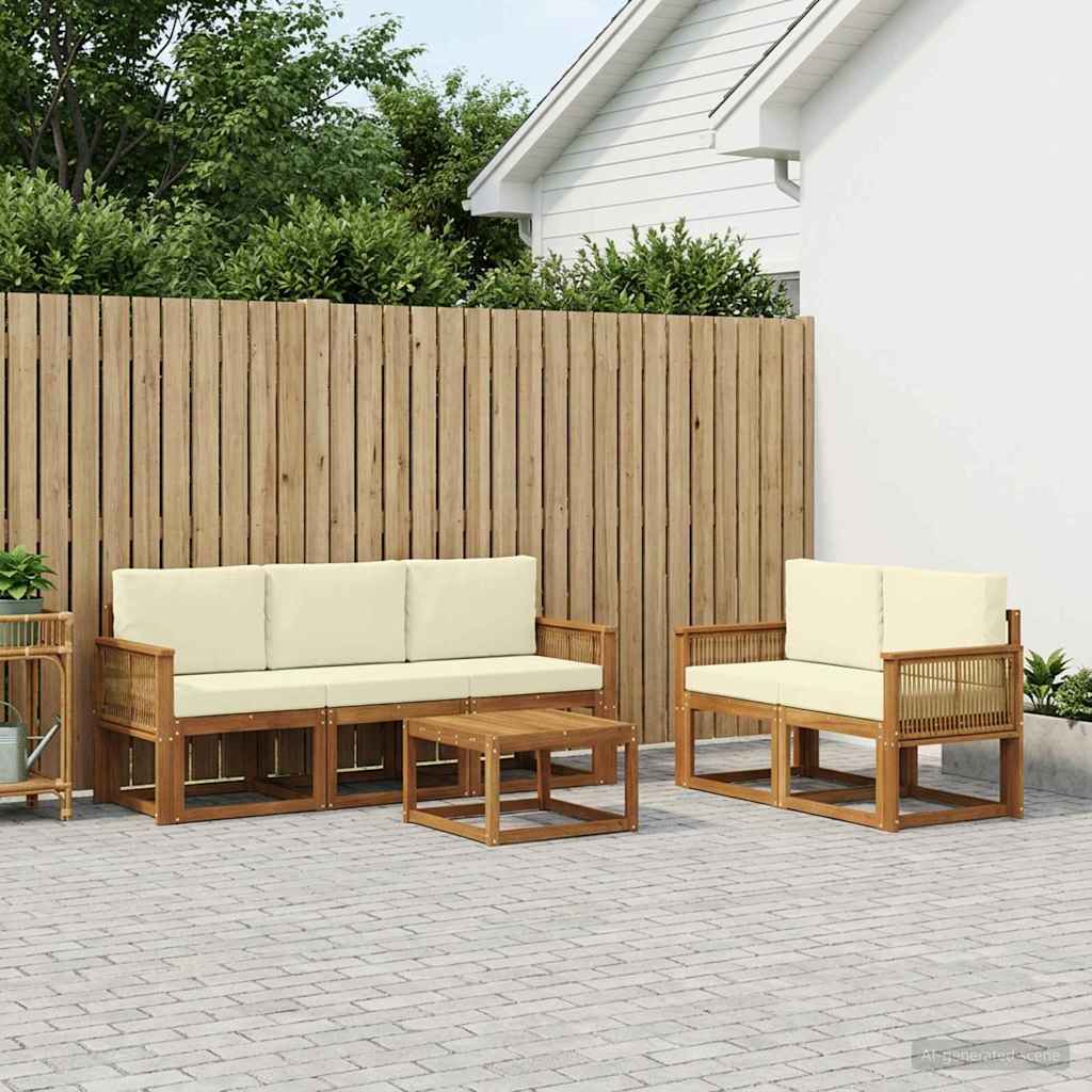 Conjunto de sofás de exterior 6 pcs Natural y Crema