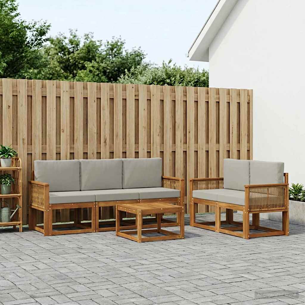 Conjunto de sofás de exterior 6 pcs Natural y Gris Claro