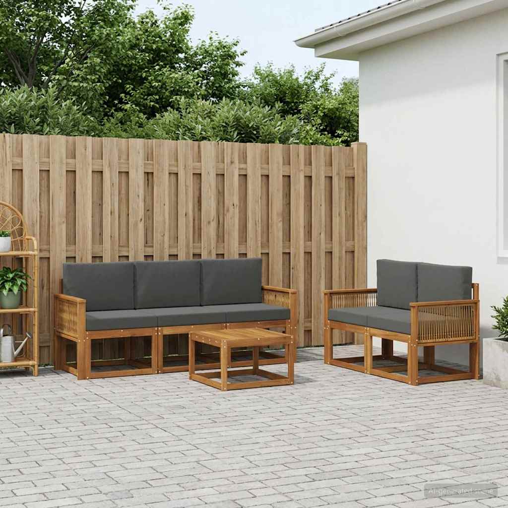 Conjunto de sofás de exterior 6 pcs Natural y Antracita