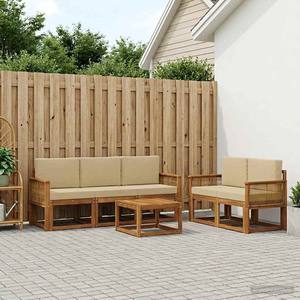 Conjunto de sofás de exterior 6 pcs Natural y Beige