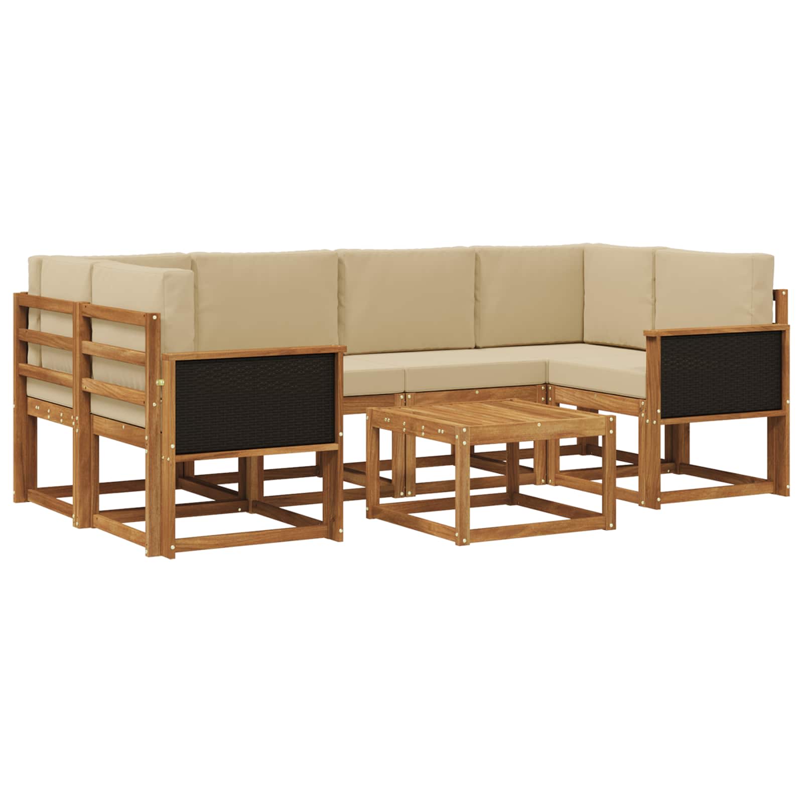 Conjunto de sofás de exterior con cojín 5 pcs Natural