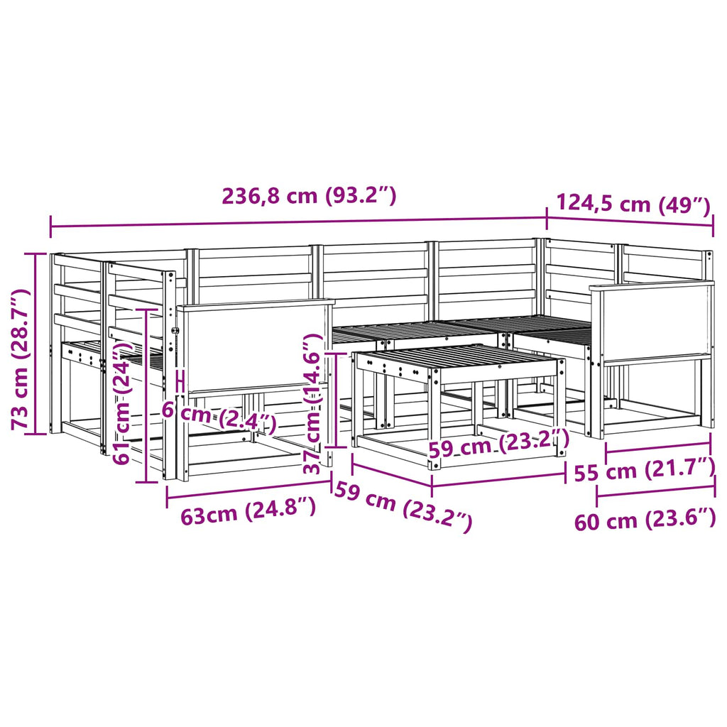 Conjunto de sofás de exterior 7 pcs Natural