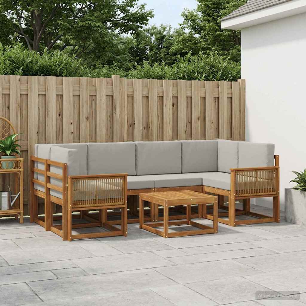 Conjunto de sofás de exterior 7 pcs Natural y Gris Claro
