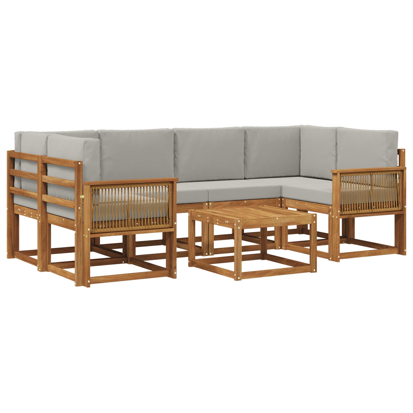 Conjunto de sofás de exterior 7 pcs Natural y Gris Claro