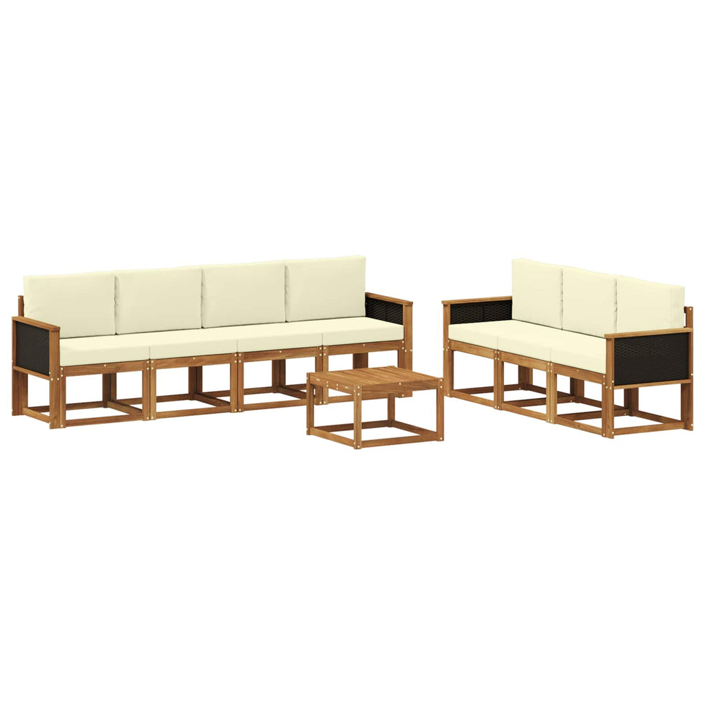 Conjunto de sofás de exterior con cojín 7 pcs Natural y Crema