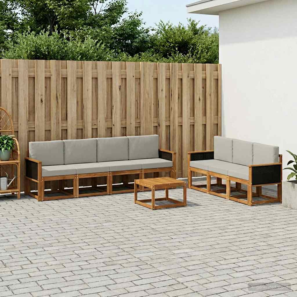 Conjunto de sofás de exterior 7 pcs Natural y Gris Claro