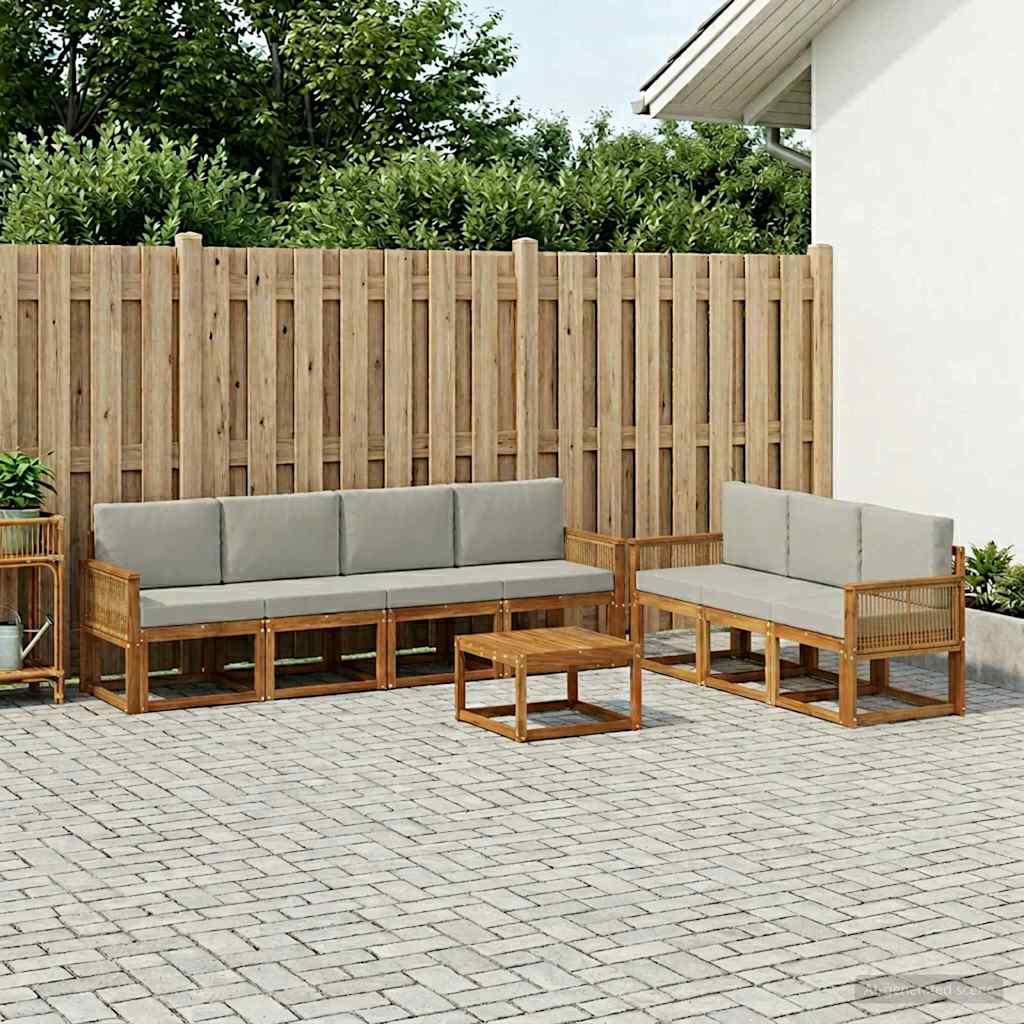 Conjunto de sofás de exterior 8 pcs Natural y Gris Claro