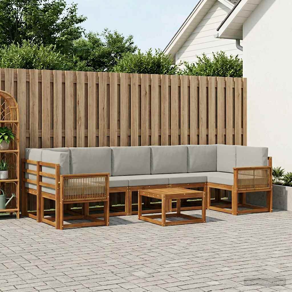 Conjunto de sofás de exterior 8 pcs Natural y Gris Claro