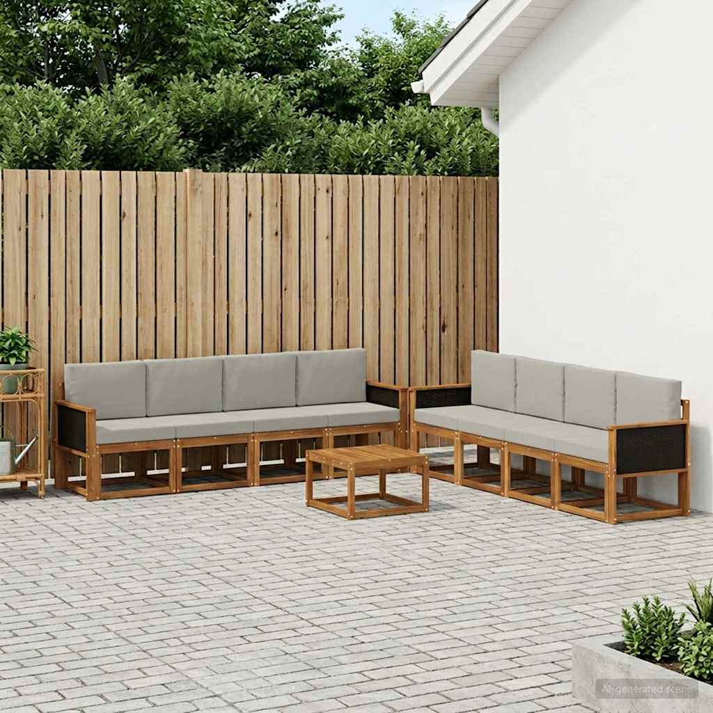 Conjunto de sofás de exterior 7 pcs Natural y Gris Claro