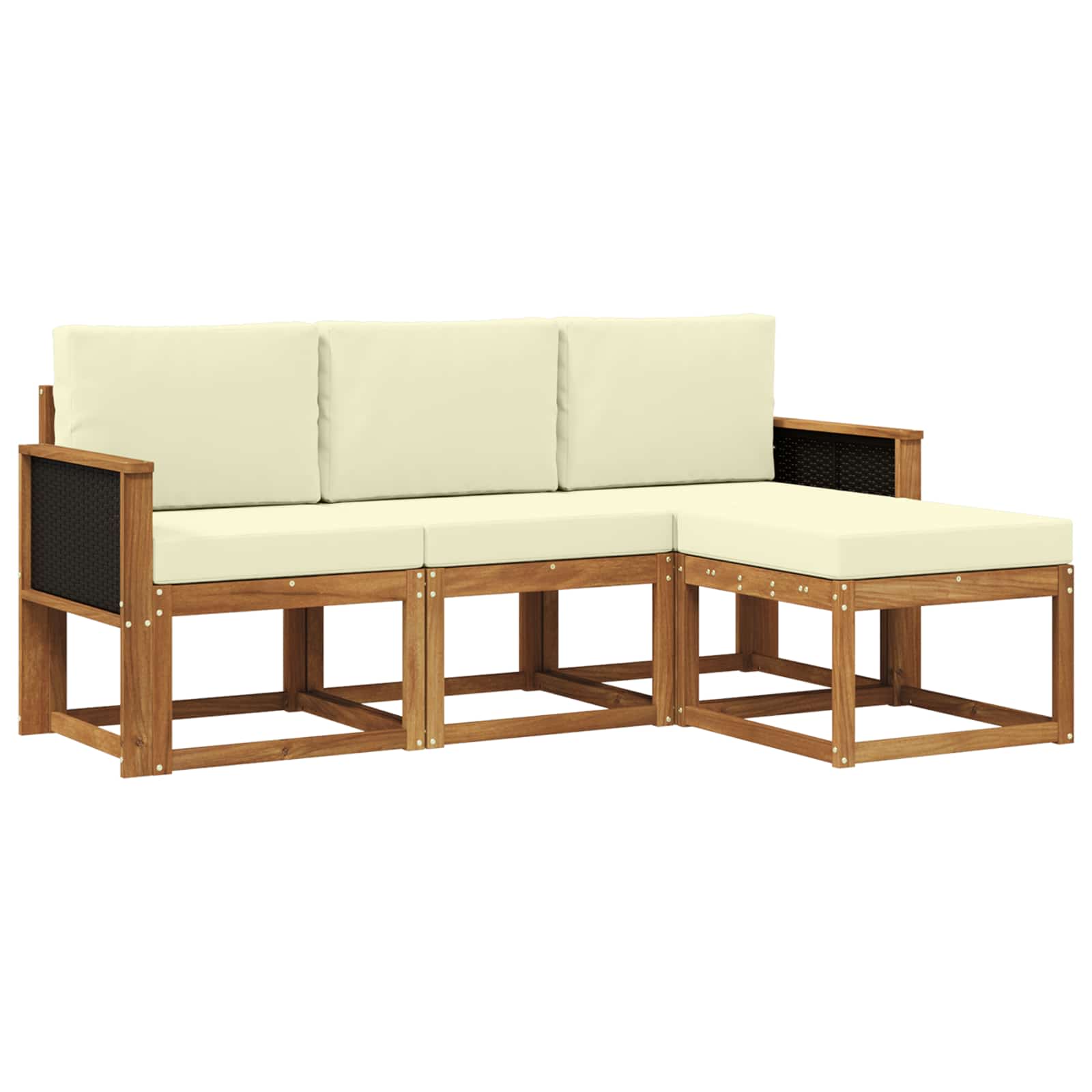 Conjunto de sofás de exterior con cojín 4 pcs Natural y Crema