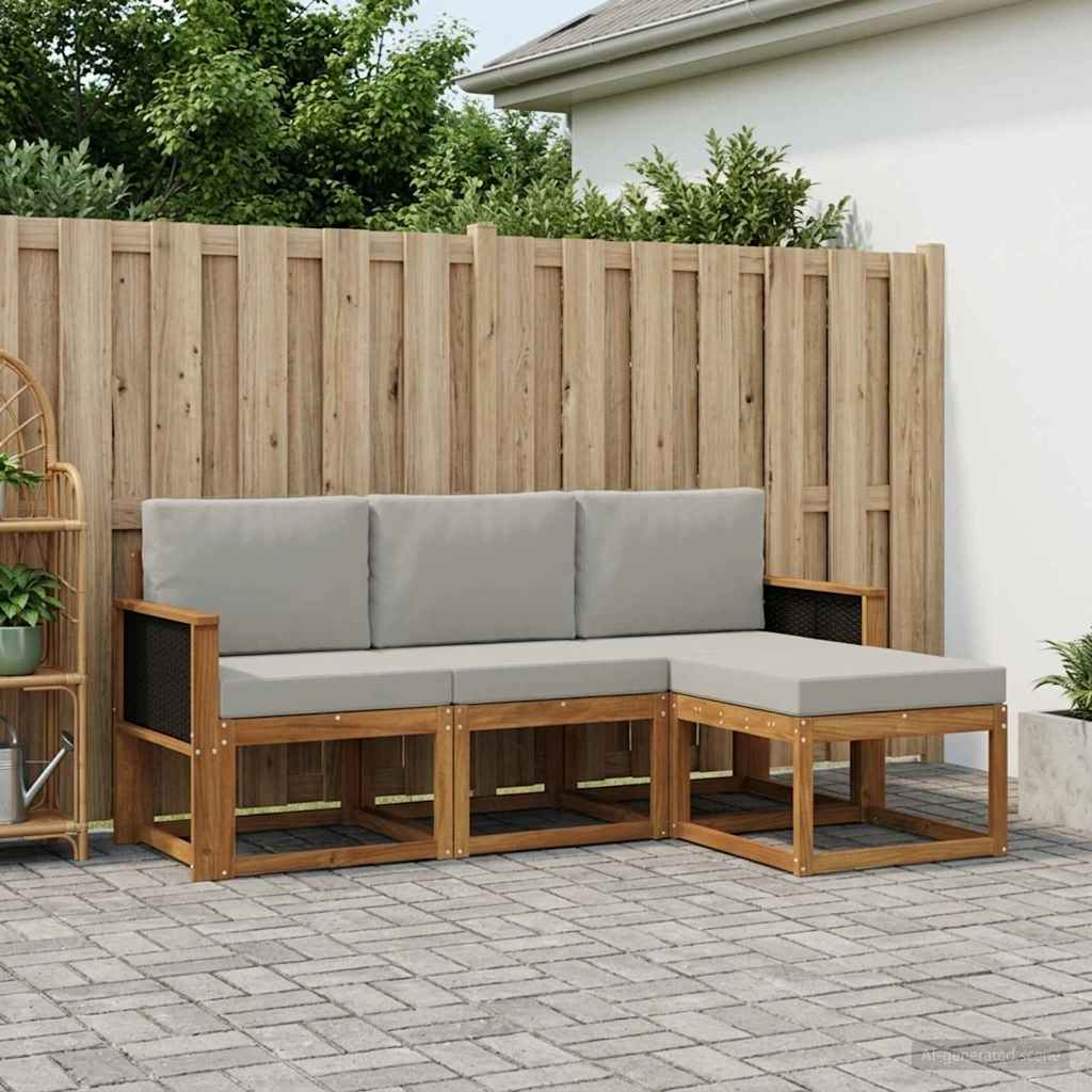 Conjunto de sofás de exterior 4 pcs Natural y Gris Claro