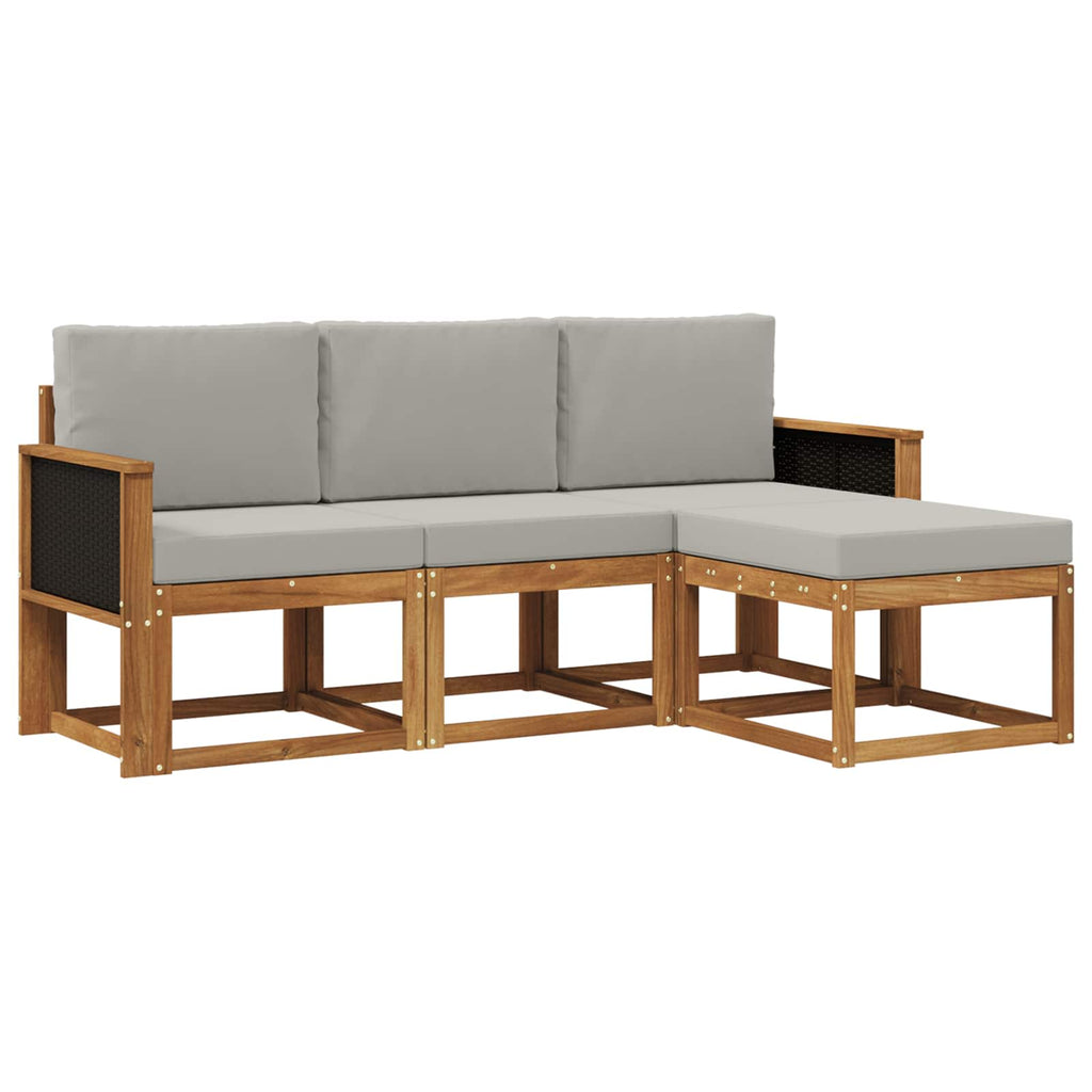 Conjunto de sofás de exterior 4 pcs Natural y Gris Claro