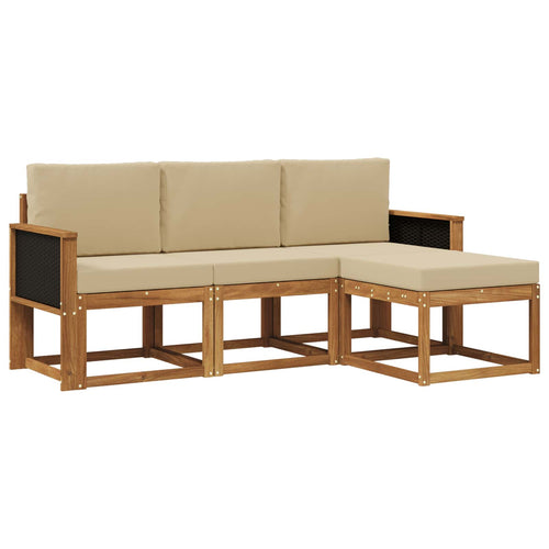 Conjunto de sofás de exterior con cojín 4 pcs Natural