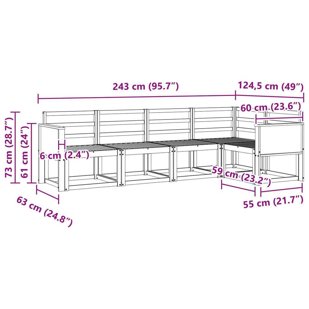 Conjunto de sofás de exterior 5 pcs Natural