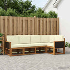 Conjunto de sofás de exterior 5 pcs Natural y Crema Poliéster