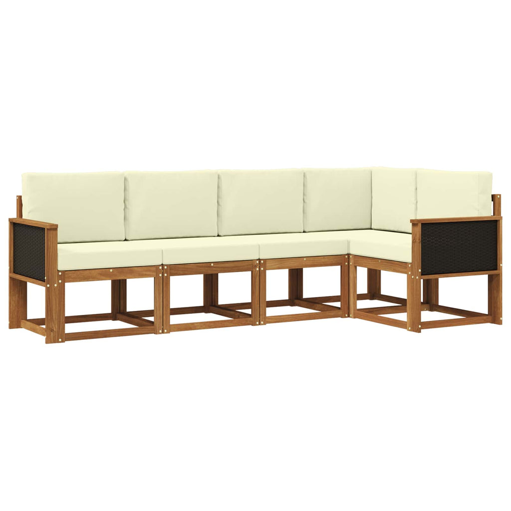 Conjunto de sofás de exterior 5 pcs Natural y Crema Poliéster