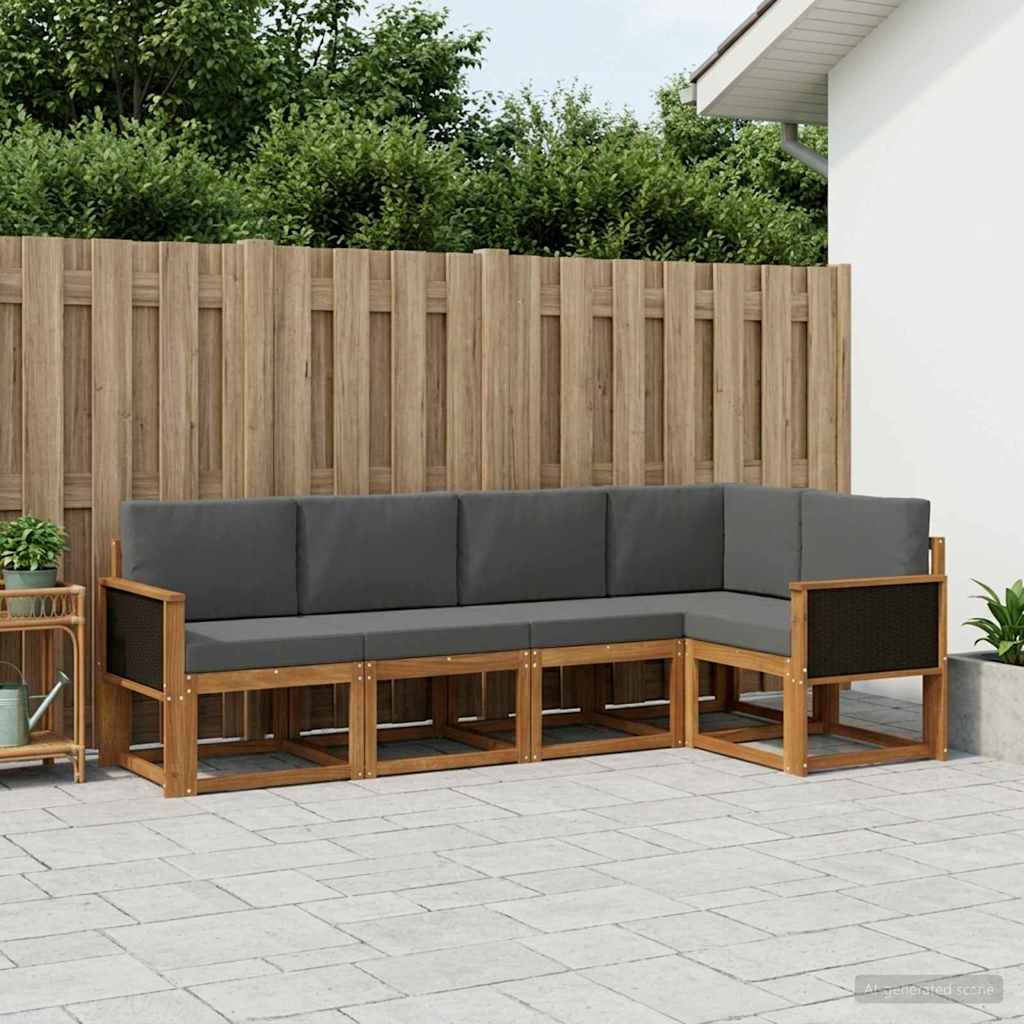 Conjunto de sofás de exterior 5 pcs Natural y Antracita