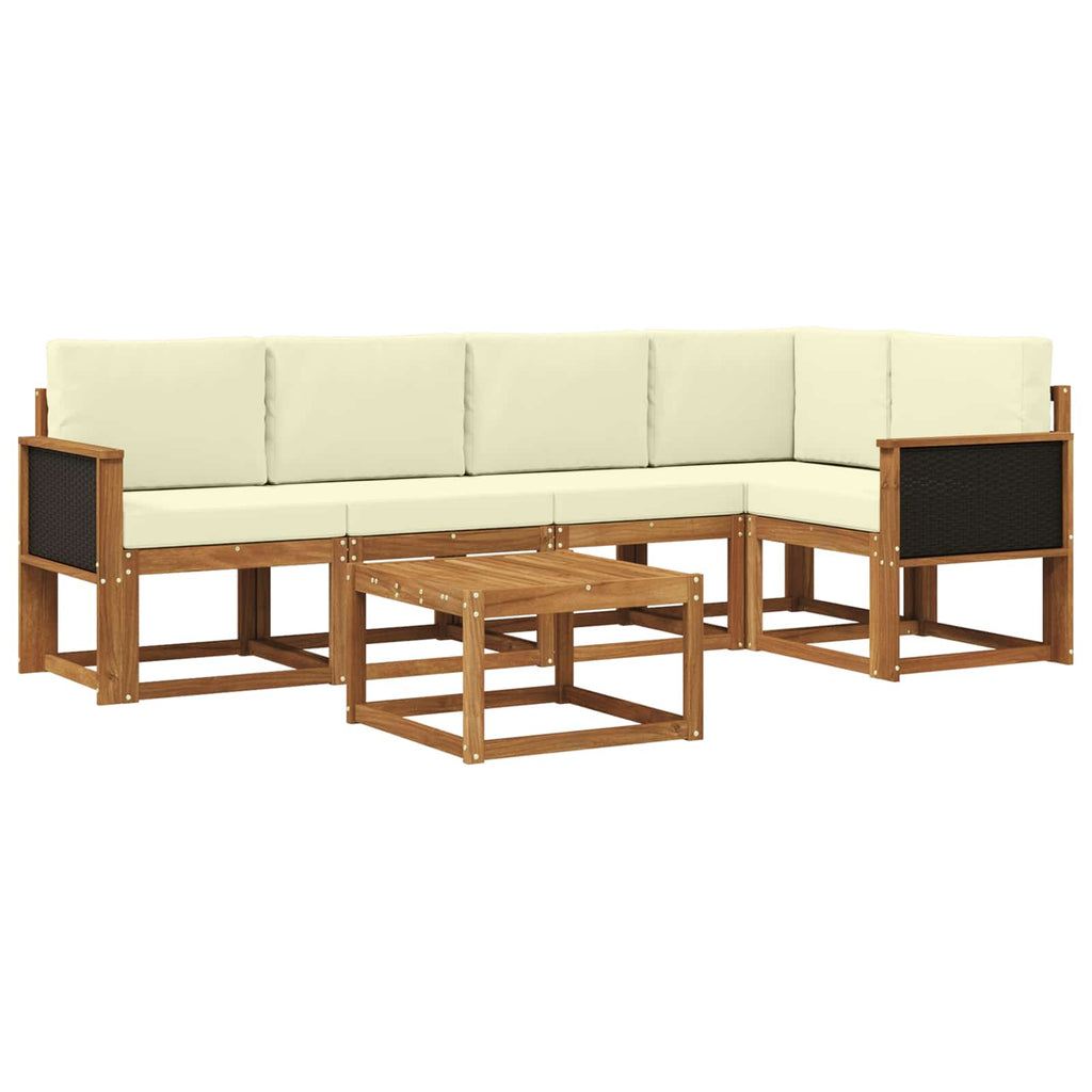 Conjunto de sofás de exterior con cojín 6 pcs Natural y Crema