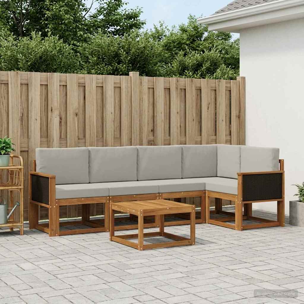 Conjunto de sofás de exterior 6 pcs Natural y Gris Claro