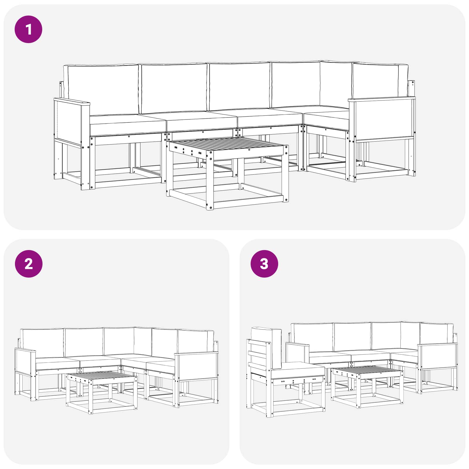 Conjunto de sofás de exterior 6 pcs Natural y Antracita