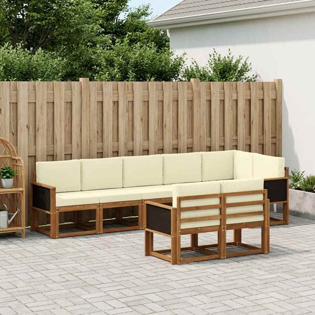 Conjunto de sofás de exterior 8 pcs Natural y Crema Poliéster