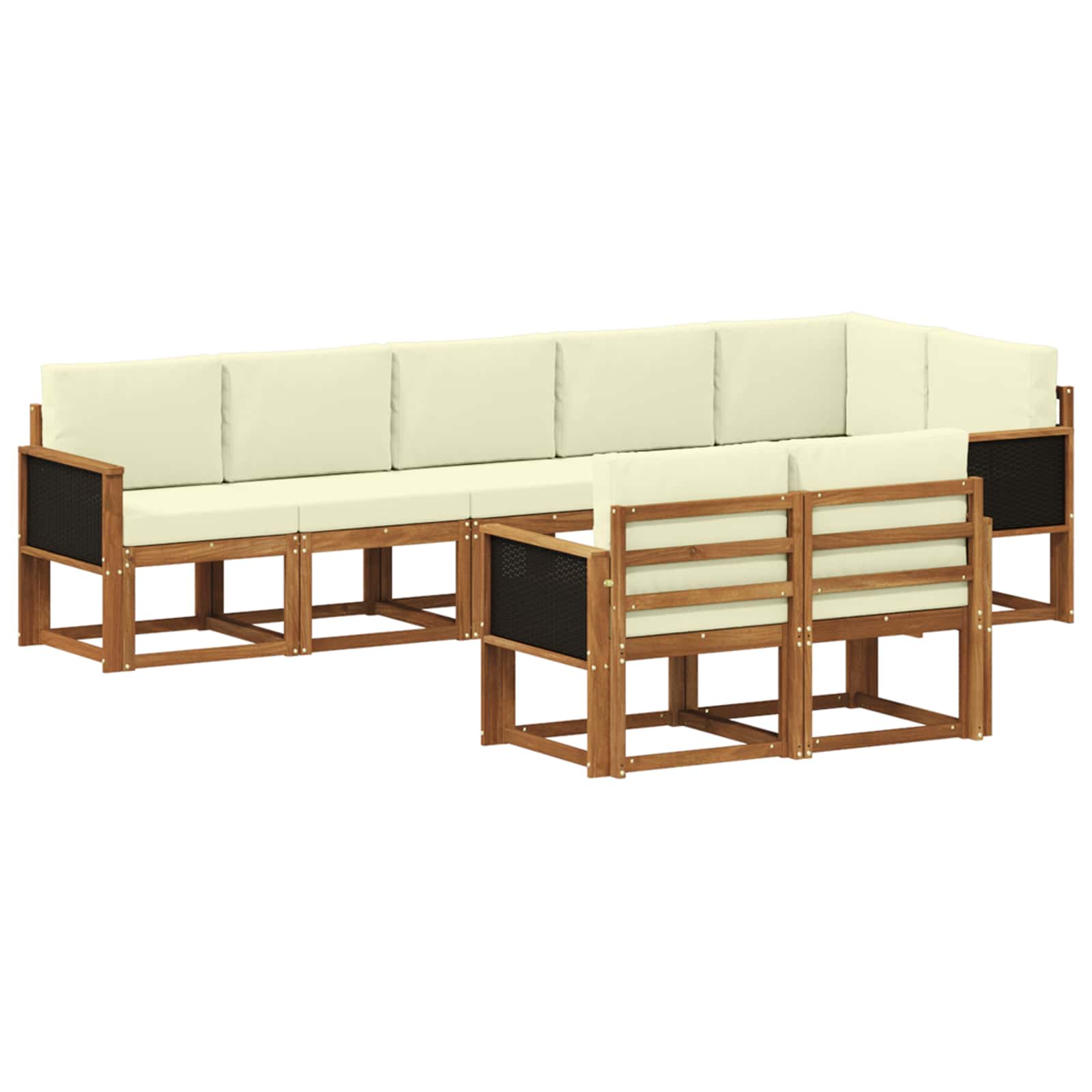 Conjunto de sofás de exterior 8 pcs Natural y Crema Poliéster