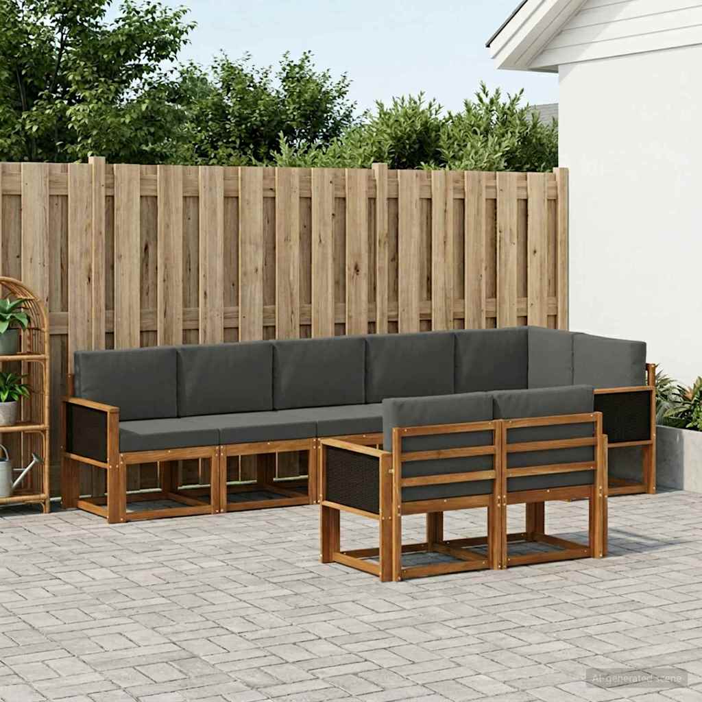 Conjunto de sofás de exterior 8 pcs Natural y Antracita