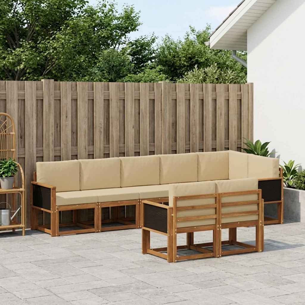 Conjunto de sofás de exterior 8 pcs Natural y Beige Poliéster