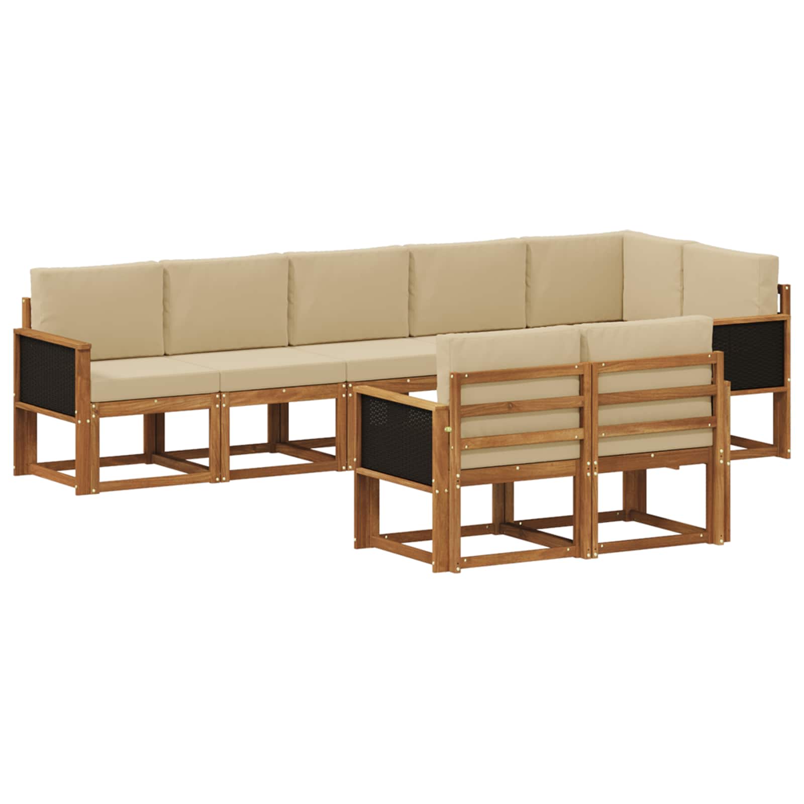 Conjunto de sofás de exterior 8 pcs Natural y Beige Poliéster
