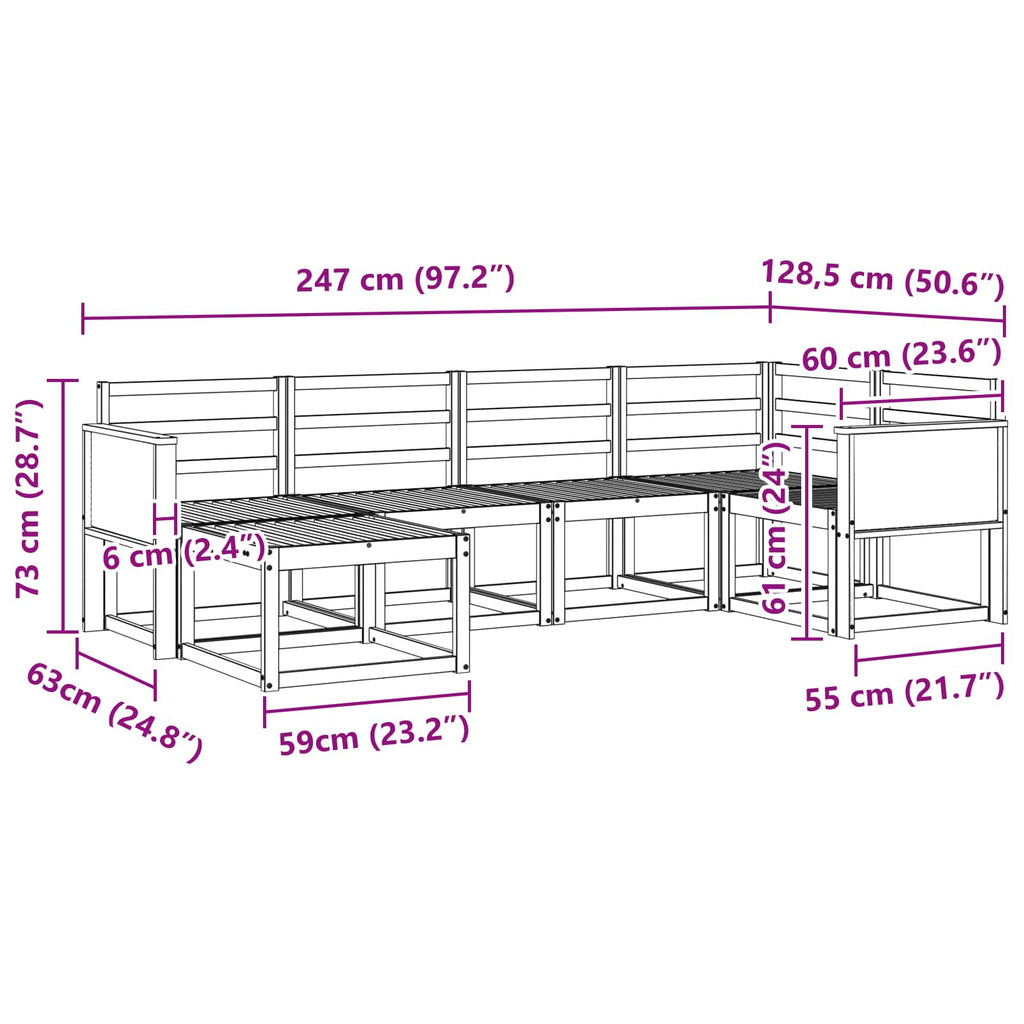 Conjunto de sofás de exterior 6 pcs Natural