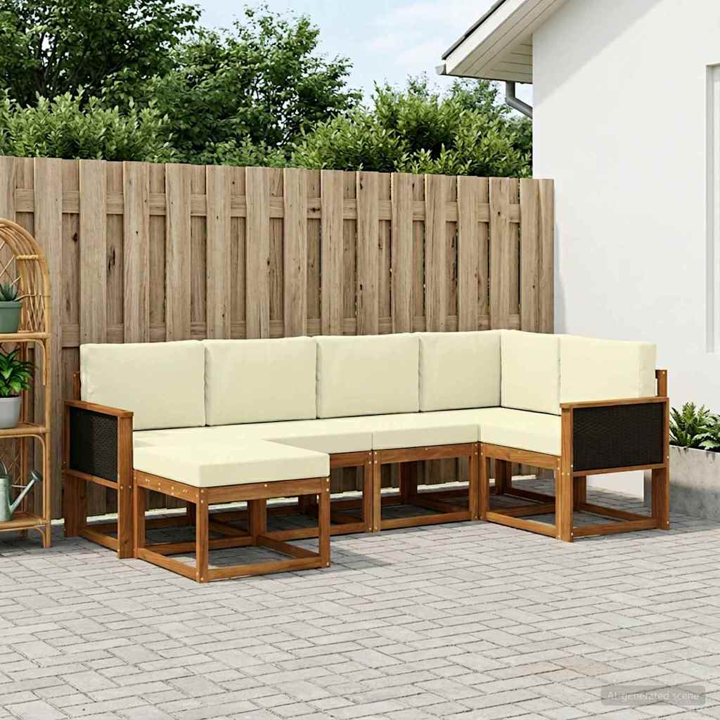 Conjunto de sofás de exterior 6 pcs Natural y Crema
