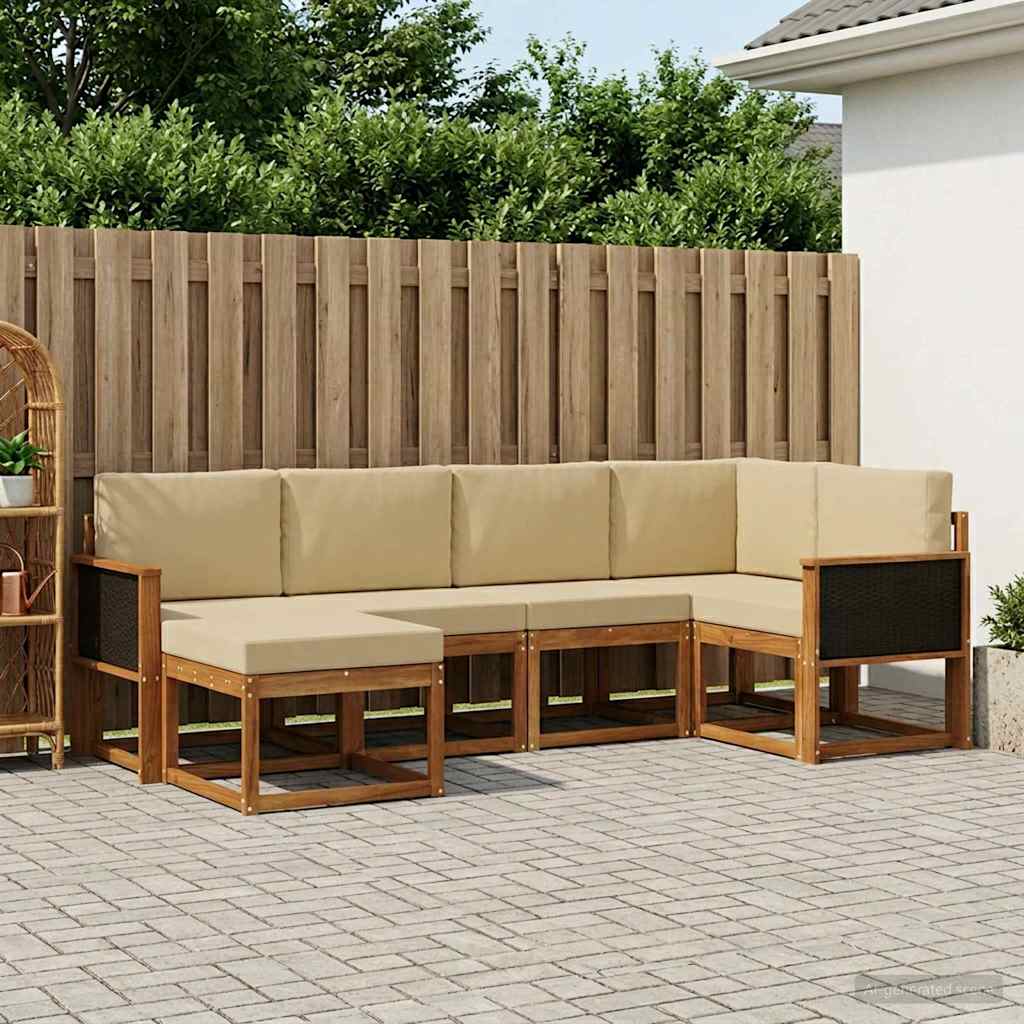 Conjunto de sofás de exterior 6 pcs Natural y Beige