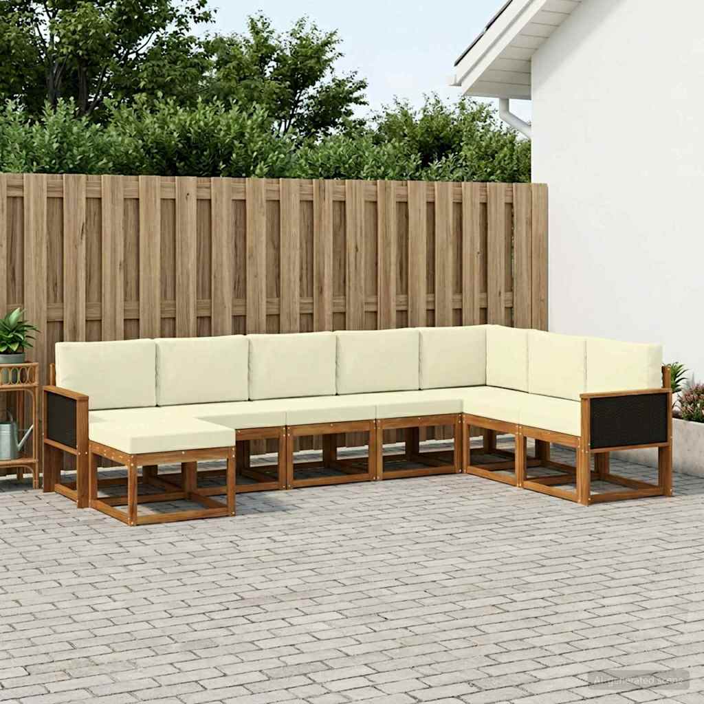 Conjunto de sofás de exterior con cojín 8 pcs Natural y Crema