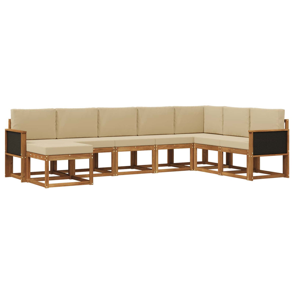Conjunto de sofás de exterior con cojín 8 pcs Natural y Beige
