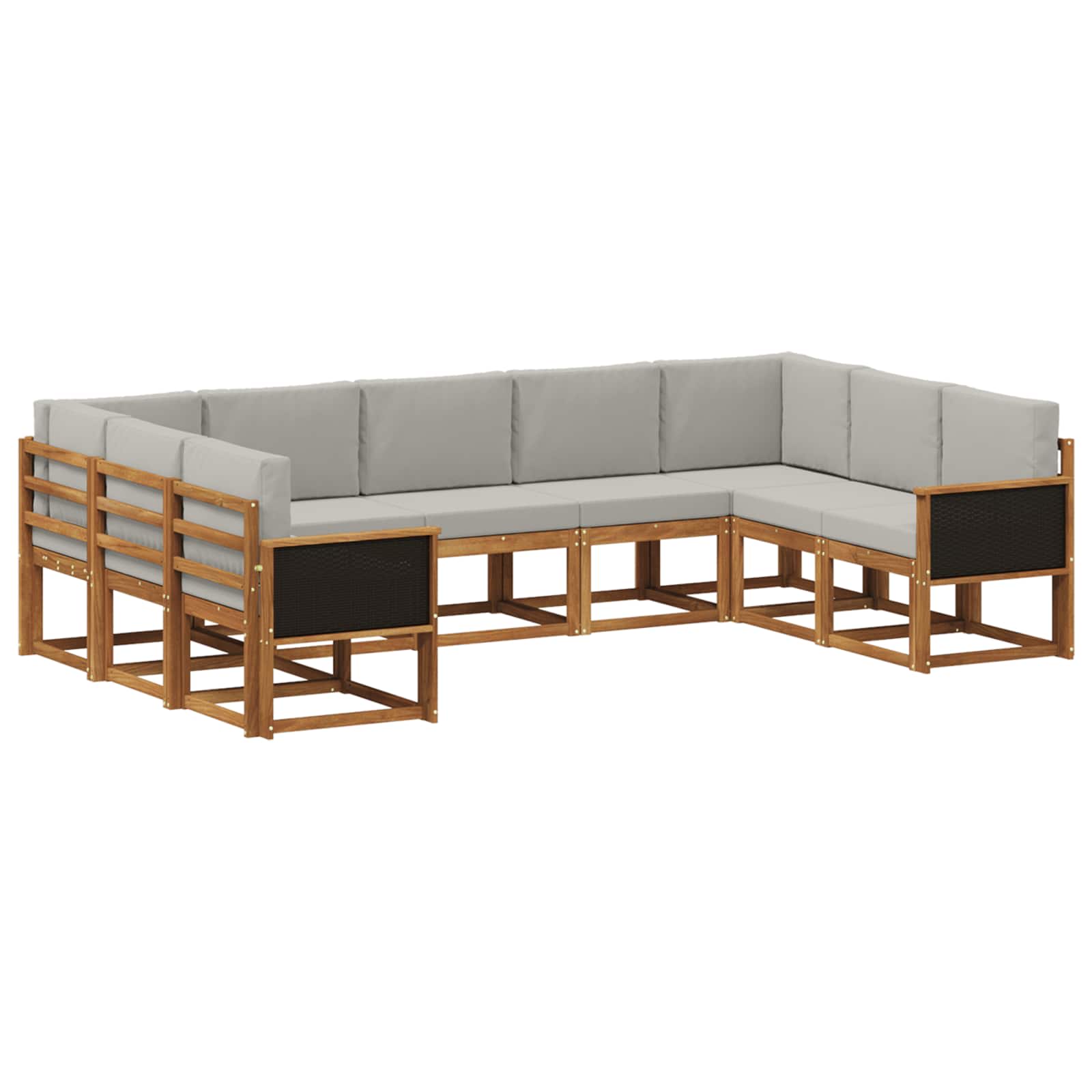 Conjunto de sofás de exterior 9 pcs Natural y Gris Claro