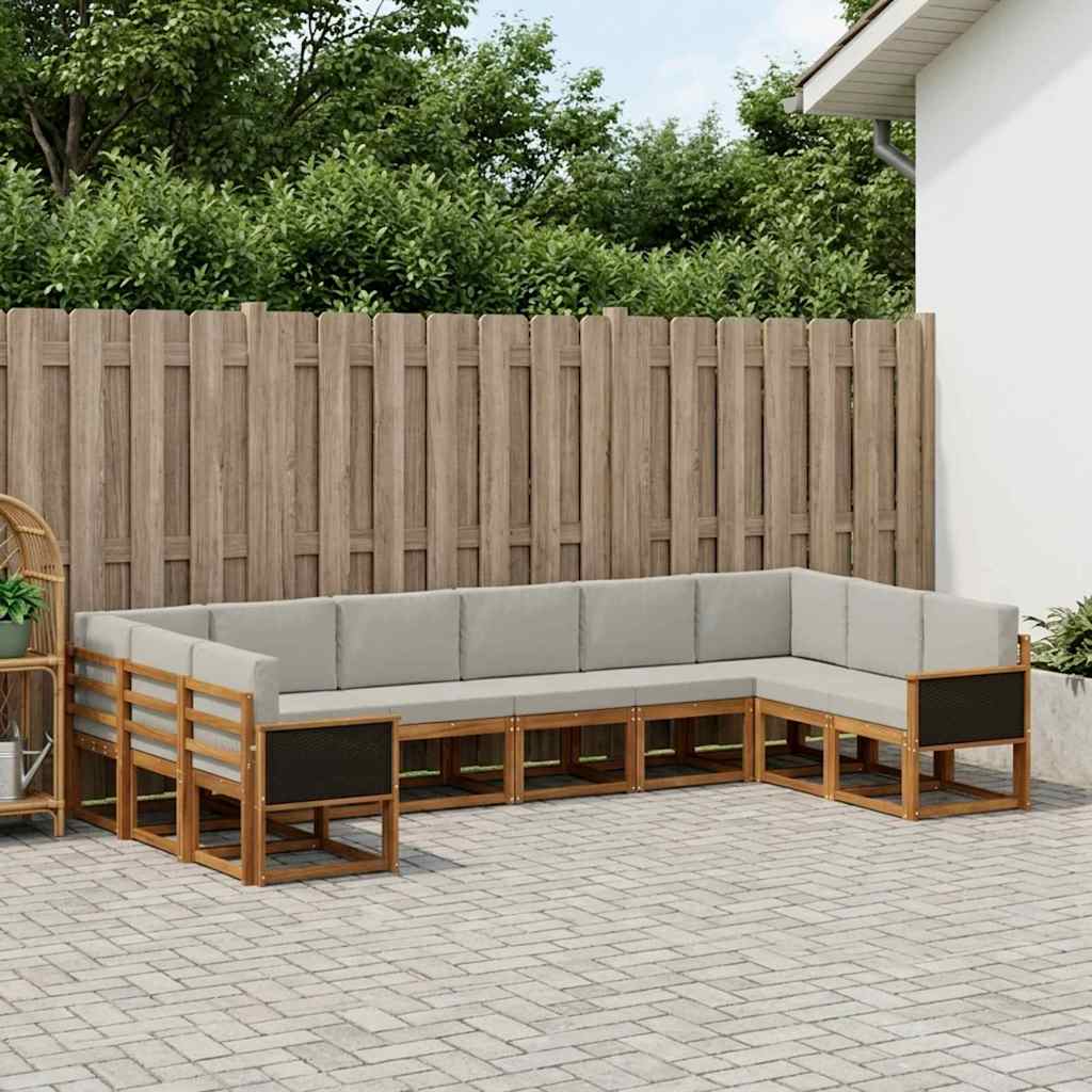 Conjunto de sofás de exterior 10 pcs Natural y Gris Claro