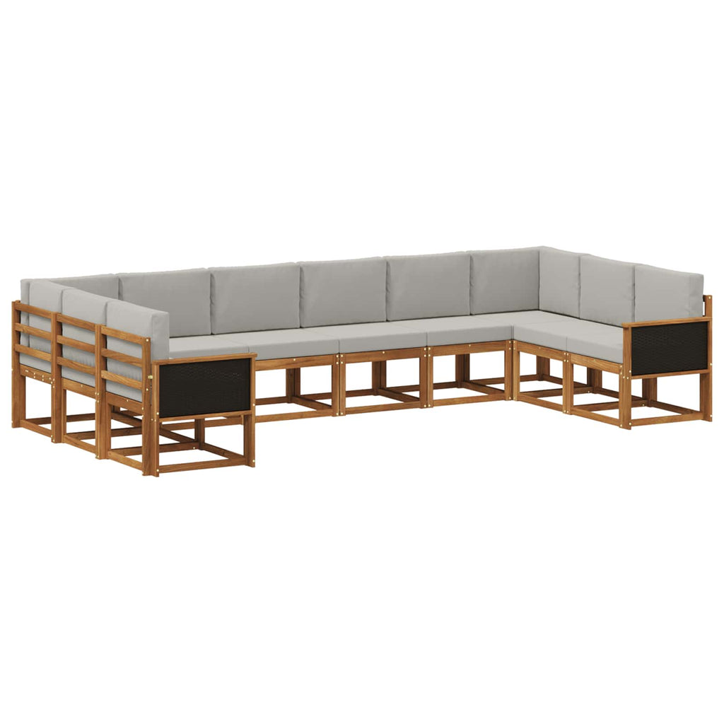 Conjunto de sofás de exterior 10 pcs Natural y Gris Claro