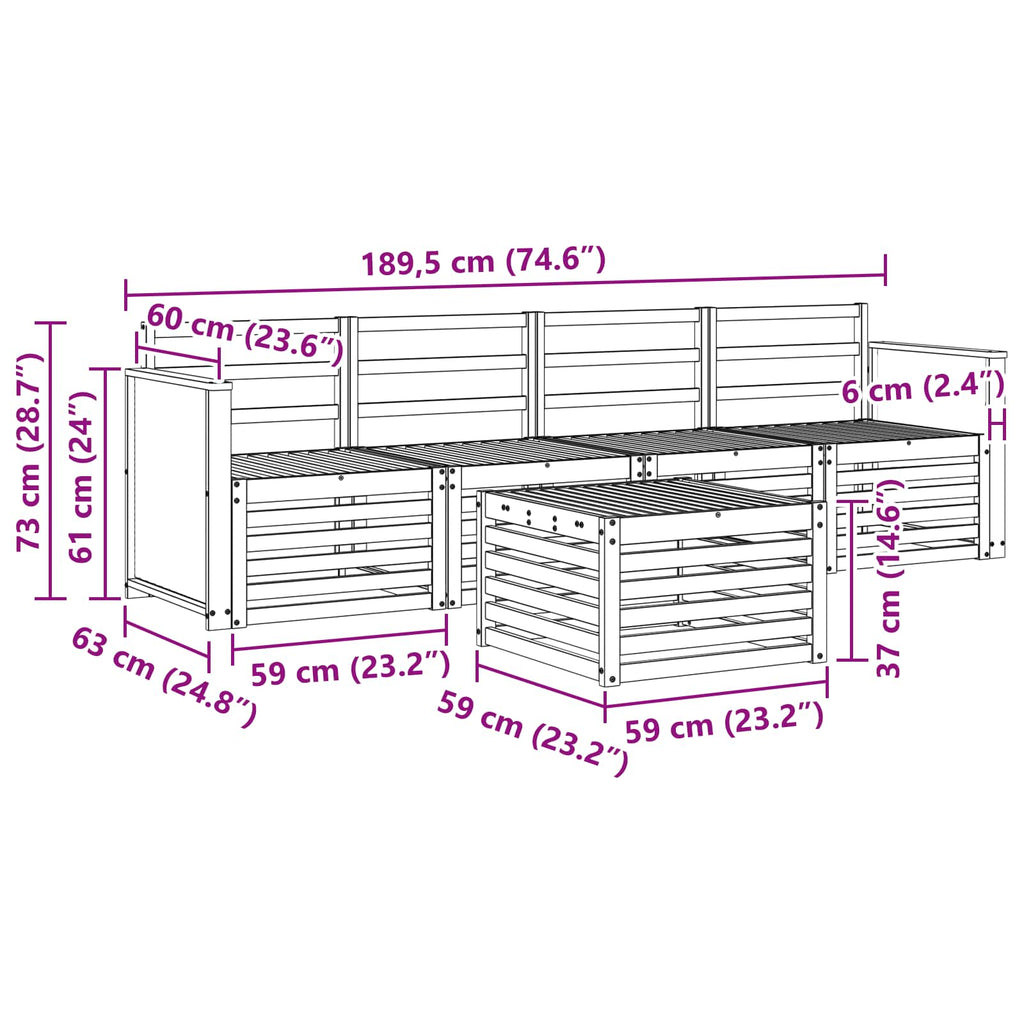 Conjunto de sofás de exterior 5 pcs Natural