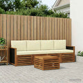Conjunto de sofás de exterior con cojín 5 pcs Natural y Crema